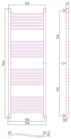 Полотенцесушитель водяной Сунержа ФЛЮИД+ 00-0222-1550 1500х500 