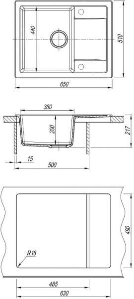 Мойка кухонная из литьевого мрамора Dr. Gans ТЕХНО 650 25.030.C0650.405 65*51 см. терра