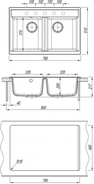 Мойка кухонная из литьевого мрамора Dr. Gans АСТРА 780 25.060.E0780.407 78*51 см. черный
