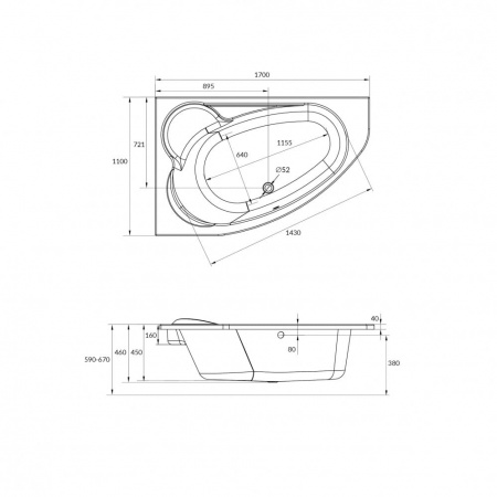 Ванна акриловая Cersanit KALIOPE 63443 170x110 см. левая 