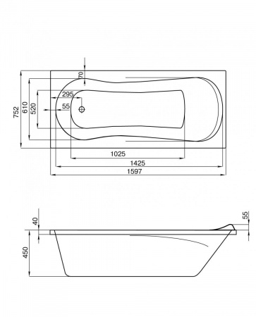 Ванна акриловая Santek КАЛЕДОНИЯ 1.WH30.2.388 160x75 см. 