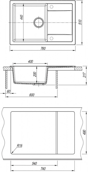 Мойка кухонная из литьевого мрамора Dr. Gans ТЕХНО 760 25.030.D0760.402 76*51 см. дюна