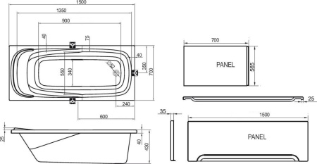 Ванна акриловая Ravak VANDA CO21000000 150x70 см. 