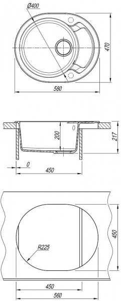 Мойка кухонная из литьевого мрамора Dr. Gans БЕРТА 580 25.040.B0580.407 58*47 см. черный