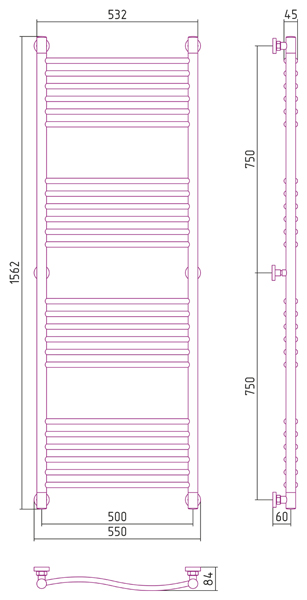 Полотенцесушитель водяной Сунержа ФЛЮИД+ 00-0222-1550 1500х500 