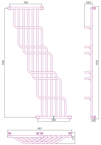 Полотенцесушитель водяной Сунержа НЕГА 00-0225-1710 1700х1000 