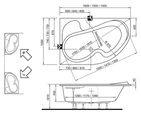 Ванна акриловая Ravak ROSA I CJ01000000 160x105 см. правая 