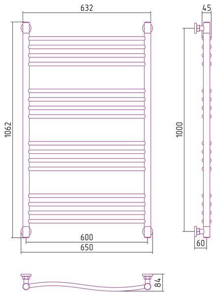 Полотенцесушитель водяной Сунержа ФЛЮИД+ 00-0222-1060 1000х600 
