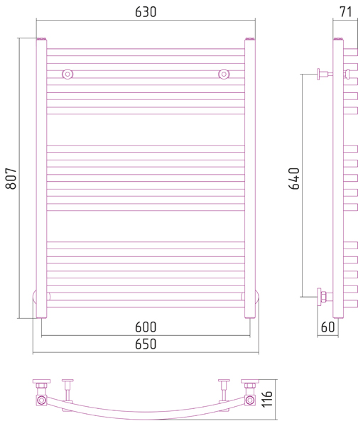 Полотенцесушитель водяной Сунержа АРКУС 00-0251-8060 800х600 