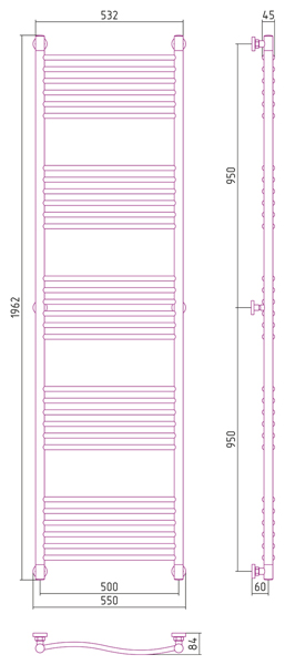 Полотенцесушитель водяной Сунержа ФЛЮИД+ 00-0222-1950 1900х500 