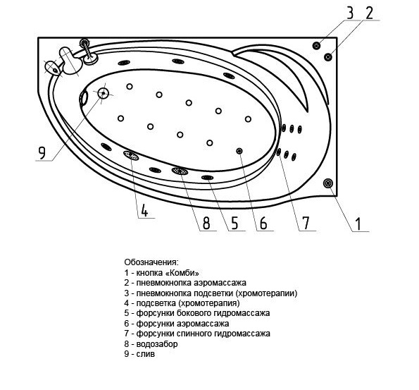 Ванна акриловая Aquatek БЕТТА  170x97 см. левая 