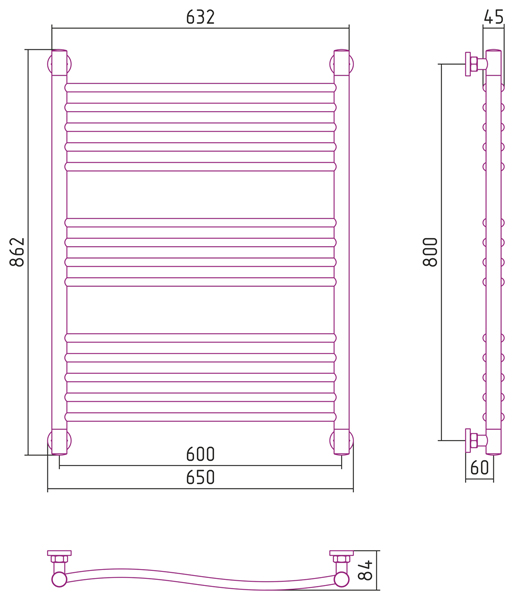 Полотенцесушитель водяной Сунержа ФЛЮИД+ 00-0222-8060 800х600 
