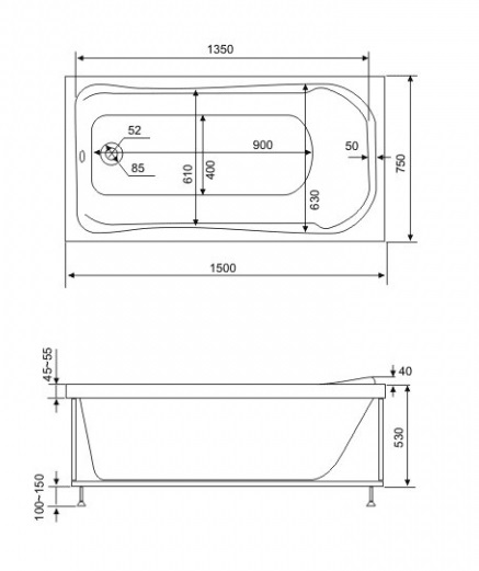 Ванна акриловая BAS БРИЗ В 00006 150x75 см.  Ванна акриловая BAS БРИЗ В 00006 150x75 см.