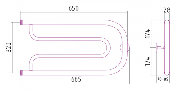 Полотенцесушитель водяной Стилье ДУЭТ 00010-3265 320х650 