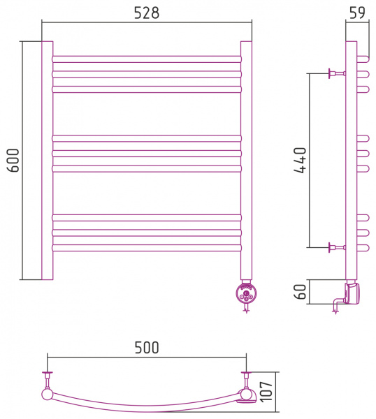 Полотенцесушитель электрический Стилье ФОРМАТ 10 00510-6050 600х500 