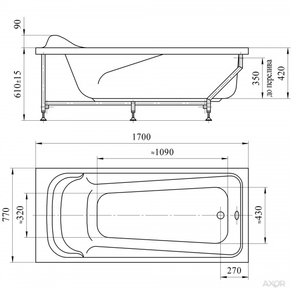 Ванна акриловая Vannesa РОЗА  170x77 см. 