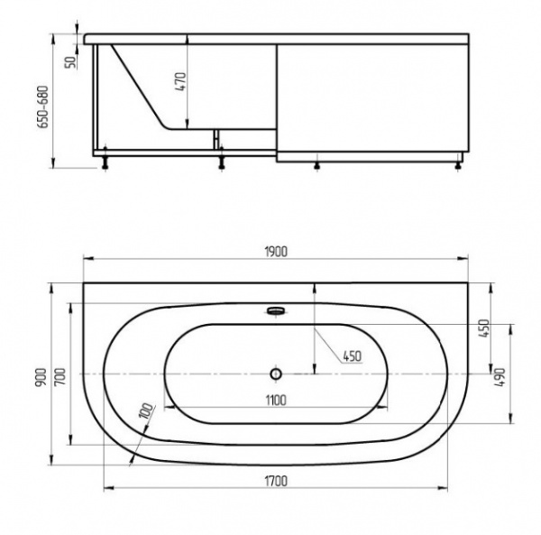 Ванна акриловая Aquatek МОРФЕЙ  190x90 см. 