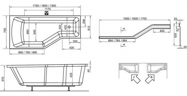 Ванна акриловая Ravak BEHAPPY C141000000 170x75 см. левая 