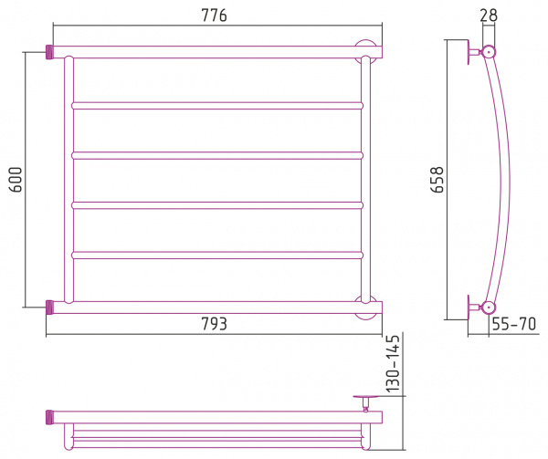Полотенцесушитель водяной Стилье МИНОР 00602-6080 600х800 