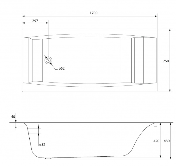 Ванна акриловая Cersanit VIRGO 63353 170x75 см. 