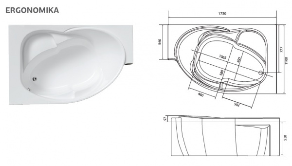 Ванна акриловая 1Marka ERGONOMIKA 01эрг17511л 158-175  Ванна акриловая 1Marka ERGONOMIKA 01эрг17511л 158-175