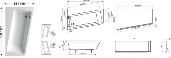 Ванна акриловая Ravak 10* C841000000 160x95 см. правая 