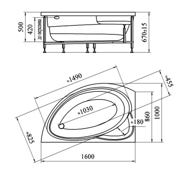 Ванна акриловая Vannesa МОДЕРНА  160x100 см. левая 