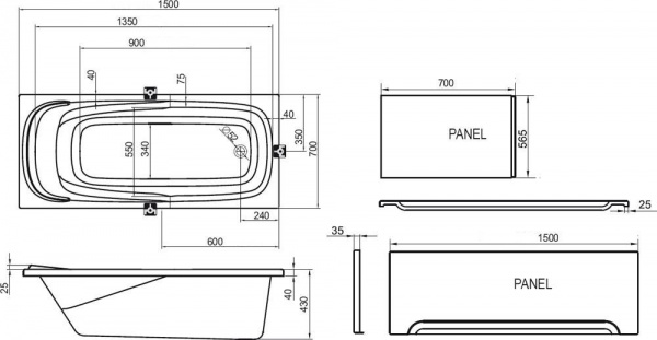 Ванна акриловая Ravak VANDA CO21000000 150x70 см. 