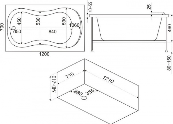 Ванна акриловая BAS КЭМЕРОН ВС 00005 120x70 см.  Ванна акриловая BAS КЭМЕРОН ВС 00005 120x70 см.