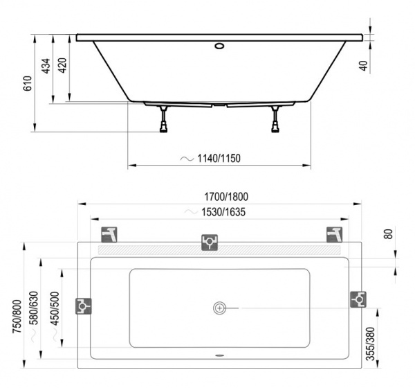 Ванна акриловая Ravak FORMY C881000000 180x80 см. 